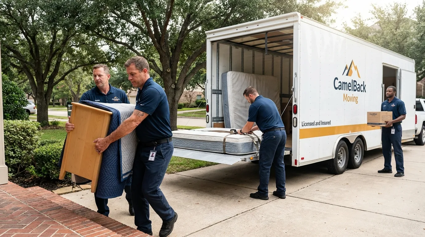 Crew loading residential truck for cross-state move from Mantachie, MS